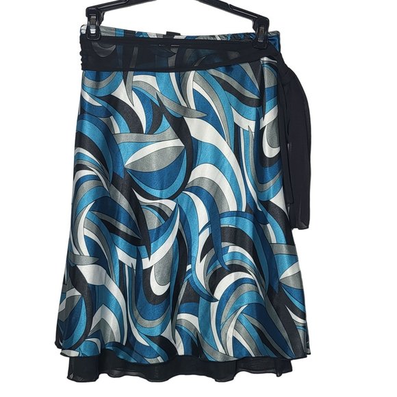 Wrapper Womens Abstract Print Lace Silky Midi Skirt Medium y2k Retro 70s Groovy - Picture 2 of 11